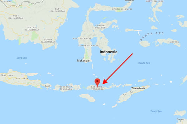 Localización de la isla de Flores en Indonesia